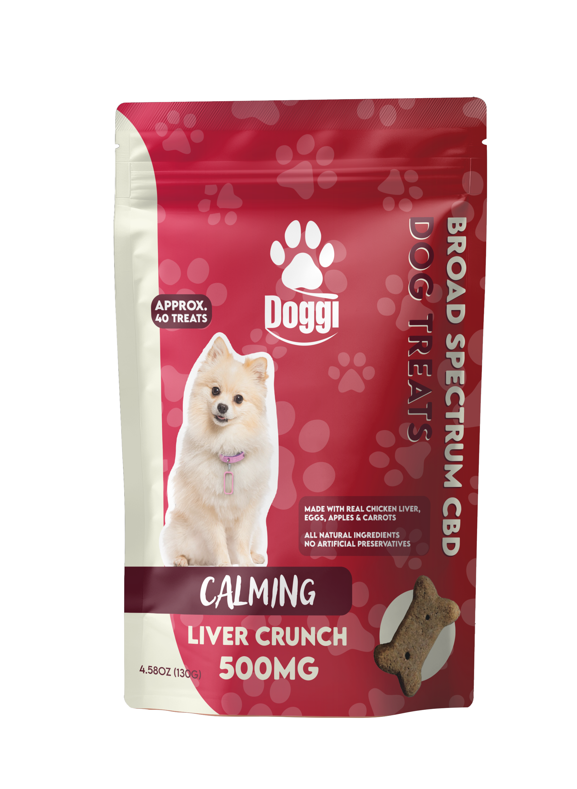 Crunchy chicken liver CBD dog treats with eggs, apples, and carrots – 500MG broad spectrum CBD for relaxation