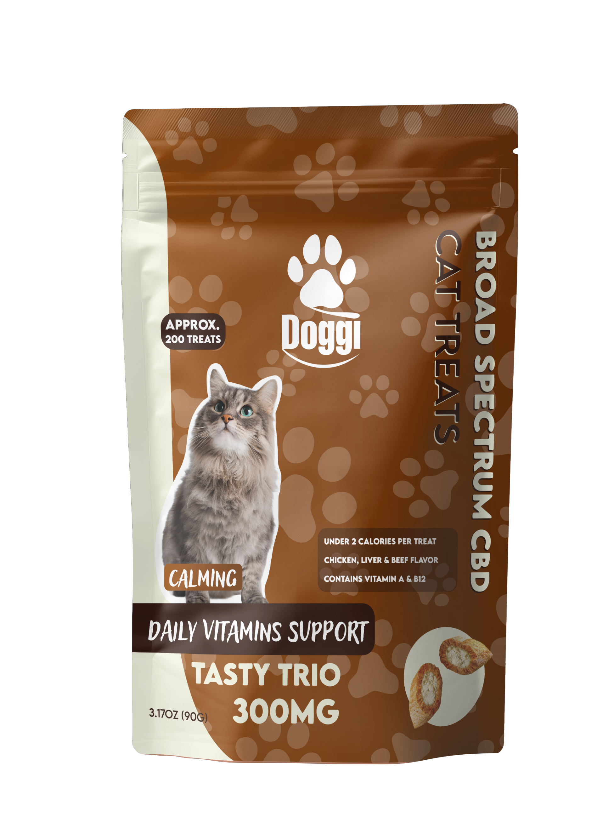 Chicken, liver, and beef flavor CBD cat treats with vitamins A and B12 – 300MG broad spectrum CBD