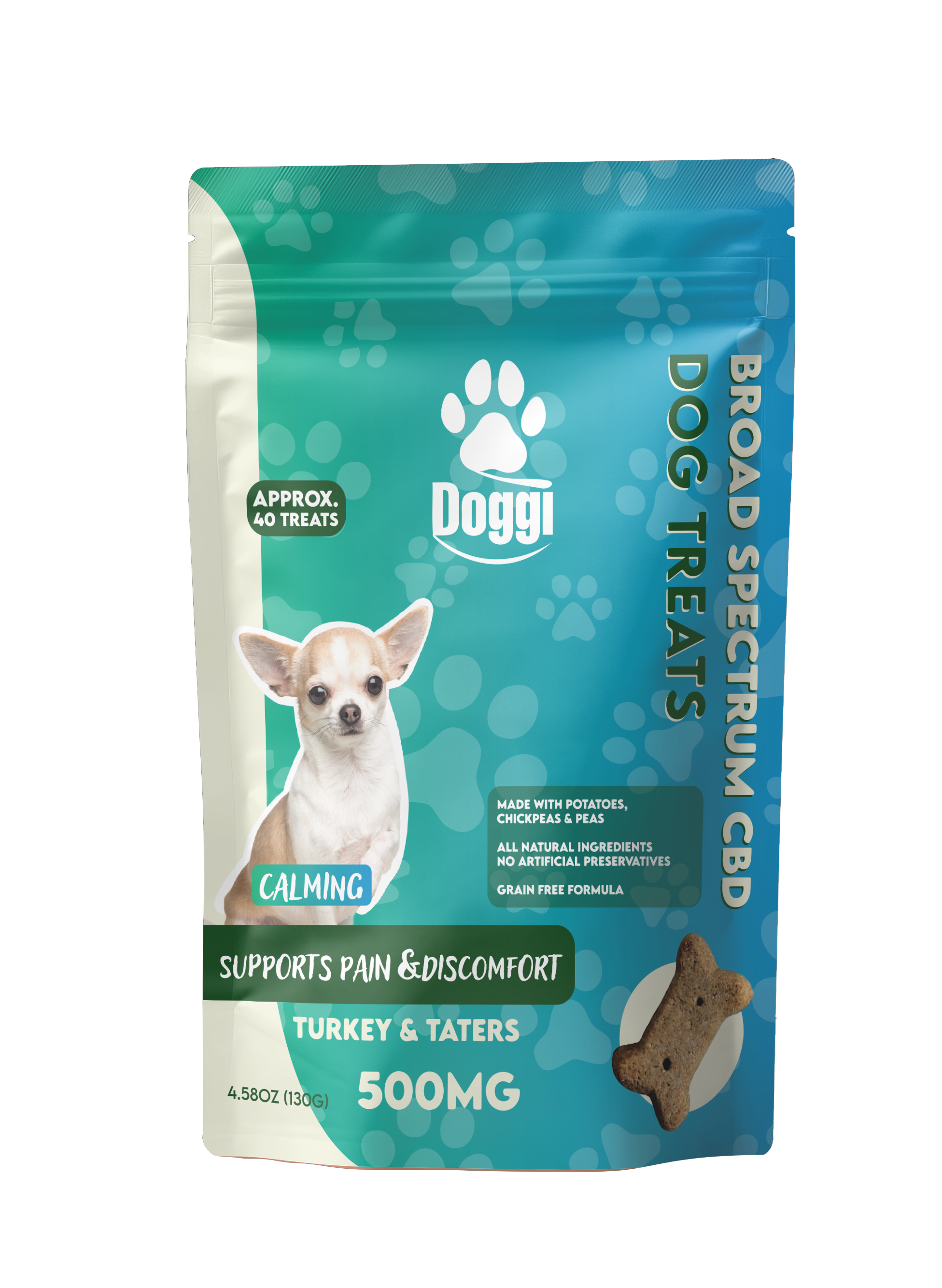 Doggi CBD Turkey & Taters dog treats, 12.5MG CBD per treat, 500MG total – natural support for pain relief and calmness